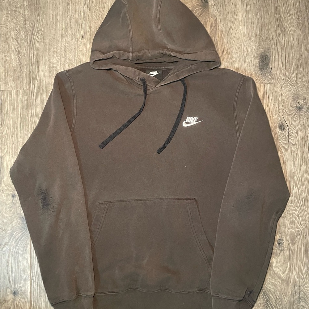 Nike Sportswear Club Pullover Hoodie Brown Size L Distressed